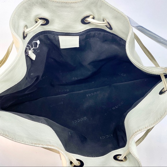 GUCCI BAMBOO WHITE LEATHER SHOULDER BAG DRAWSTRING - Picture 6 of 7